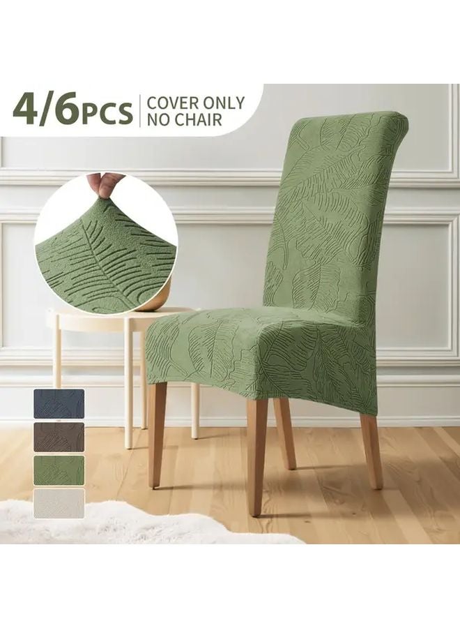 4pcs Grass Green Spandex Leaf Jacquard High Back Dining Chair Covers Machine Washable - Image 1